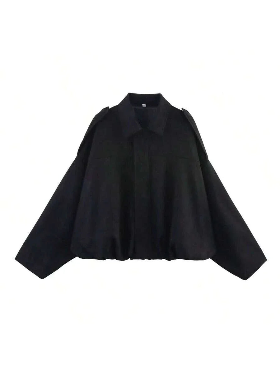 Dámská volná vintage bunda – klasický límec, dlouhý rukáv, podzimní styl
