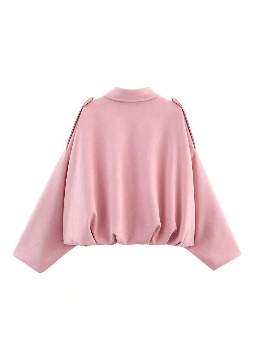Dámská volná vintage bunda – klasický límec, dlouhý rukáv, podzimní styl
