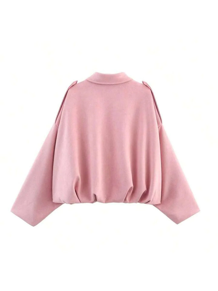 Dámská volná vintage bunda – klasický límec, dlouhý rukáv, podzimní styl