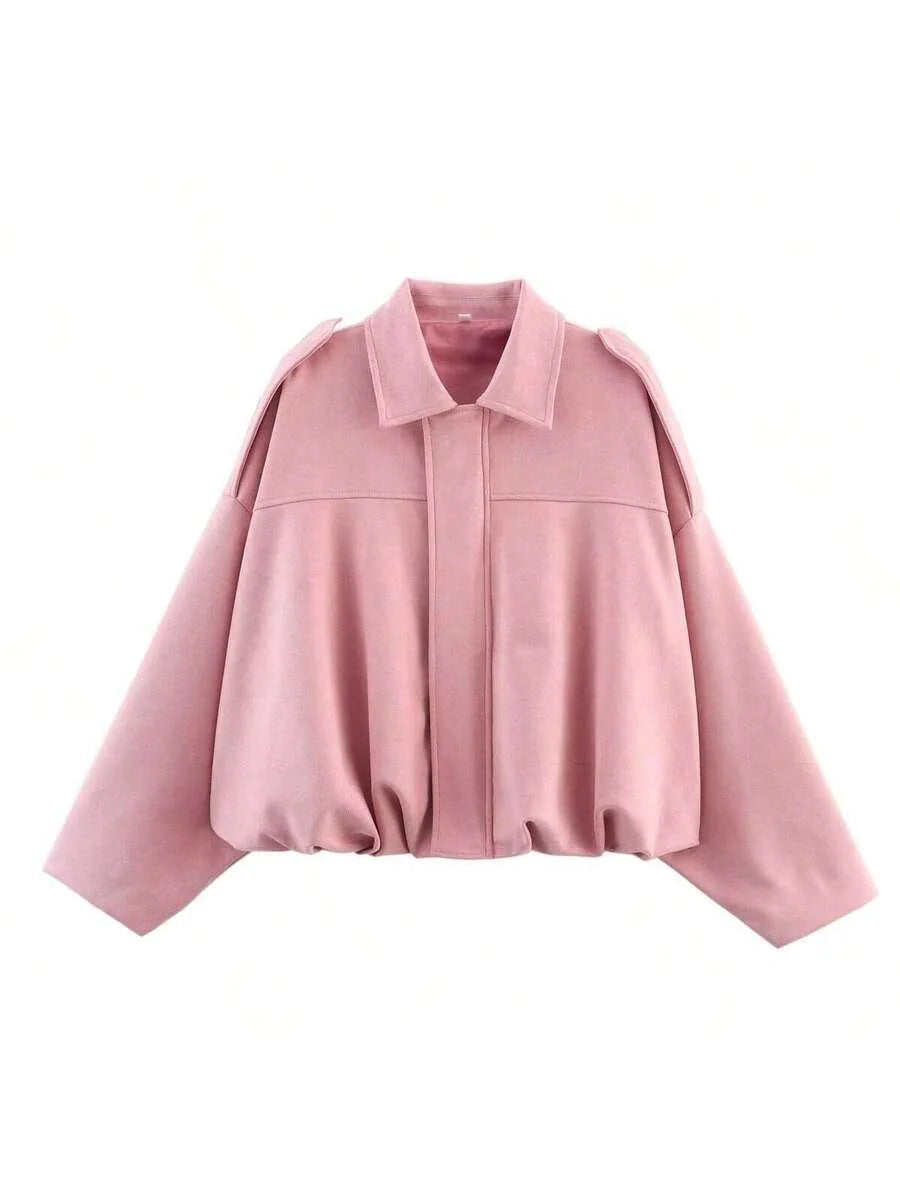 Dámská volná vintage bunda – klasický límec, dlouhý rukáv, podzimní styl