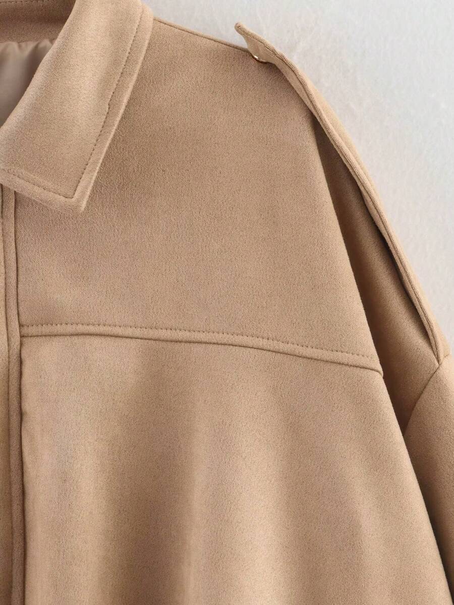 Dámská volná vintage bunda – klasický límec, dlouhý rukáv, podzimní styl