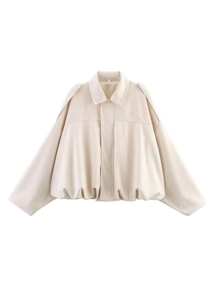 Dámská volná vintage bunda – klasický límec, dlouhý rukáv, podzimní styl