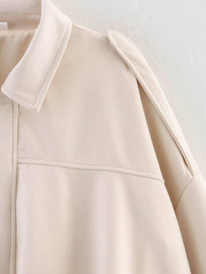 Dámská volná vintage bunda – klasický límec, dlouhý rukáv, podzimní styl