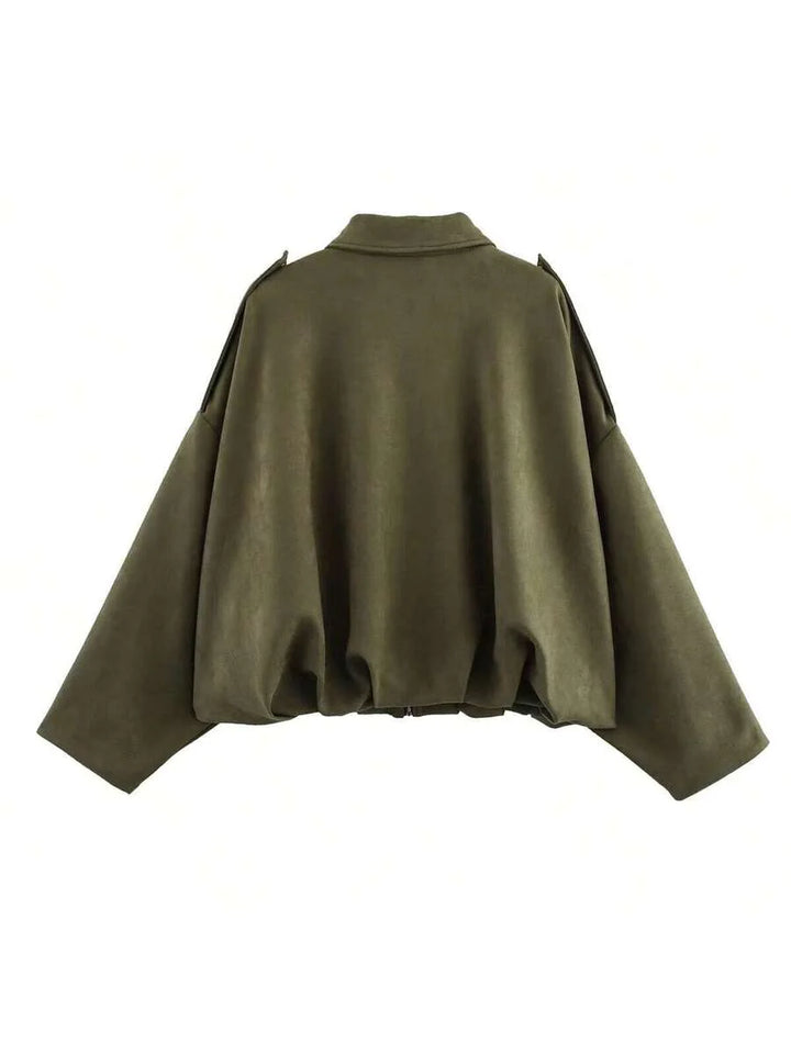 Dámská volná vintage bunda – klasický límec, dlouhý rukáv, podzimní styl