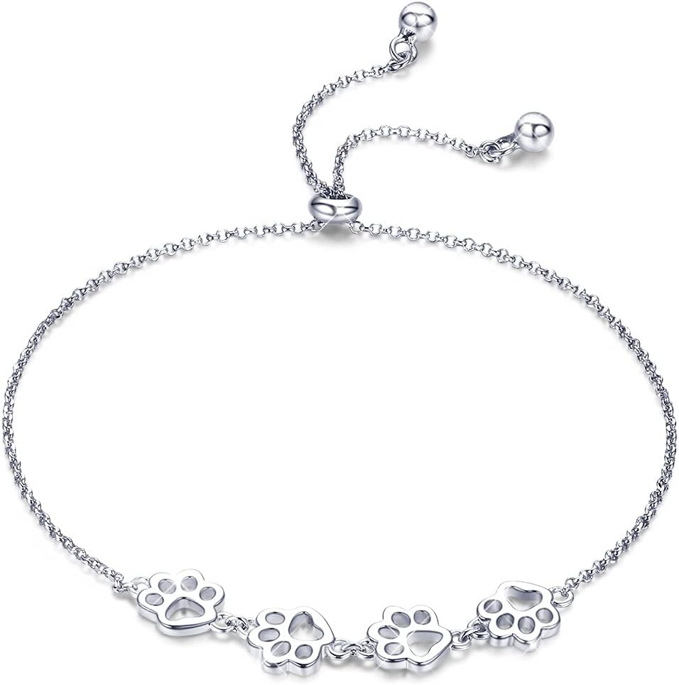 Sterling Silber Hund Pfotenabdruck Armband – Verstellbares Armband
