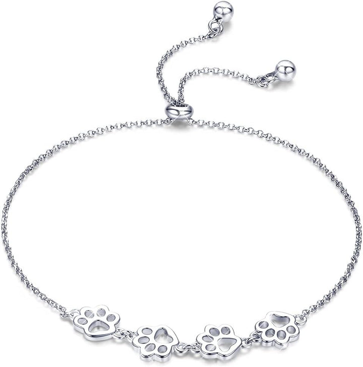 Sterling Silber Hund Pfotenabdruck Armband – Verstellbares Armband