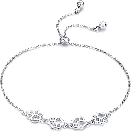Sterling Silber Hund Pfotenabdruck Armband – Verstellbares Armband