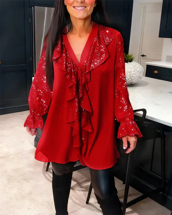 Blůza Valentina – Elegantní šifonová blůza s lesklými detaily