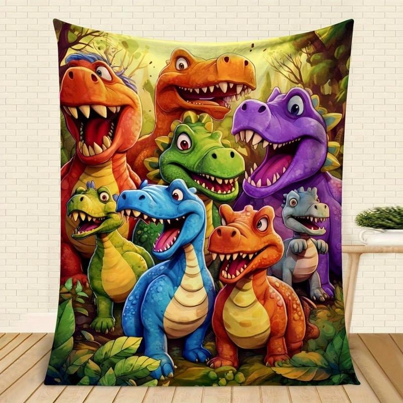 Vánoční výprodej - Roztomilá flanelová deka s usměvavým dinosaurem