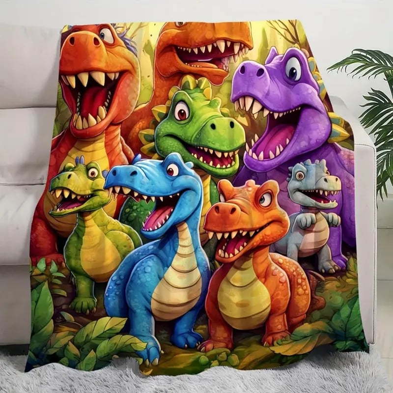 Vánoční výprodej - Roztomilá flanelová deka s usměvavým dinosaurem