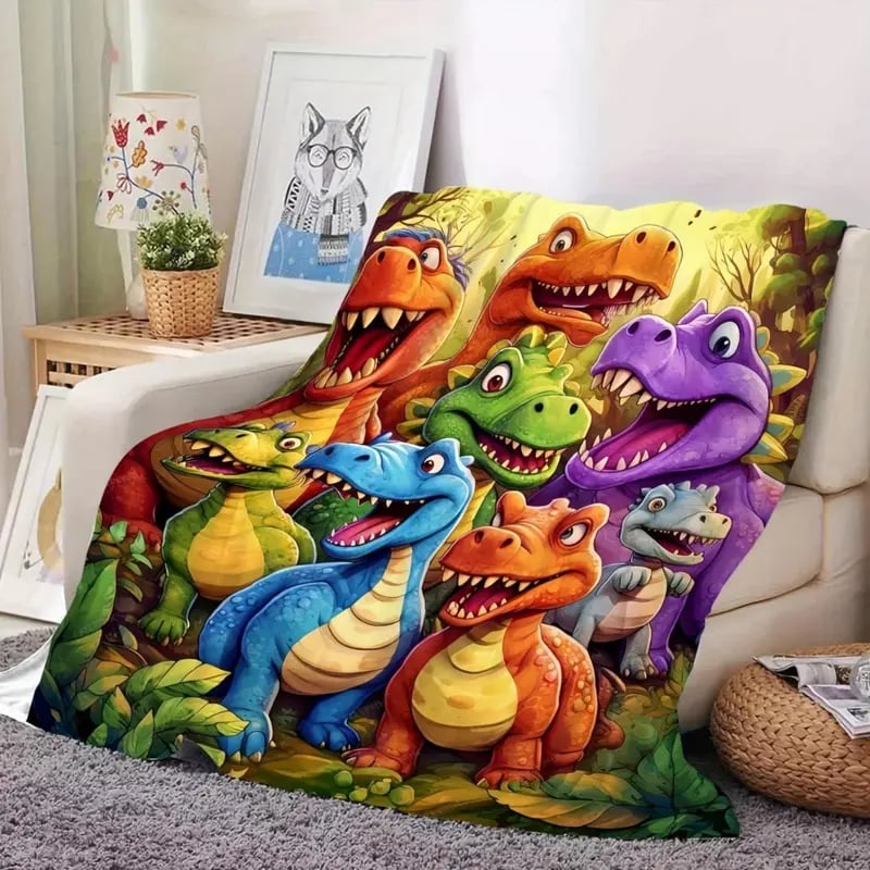 Vánoční výprodej - Roztomilá flanelová deka s usměvavým dinosaurem