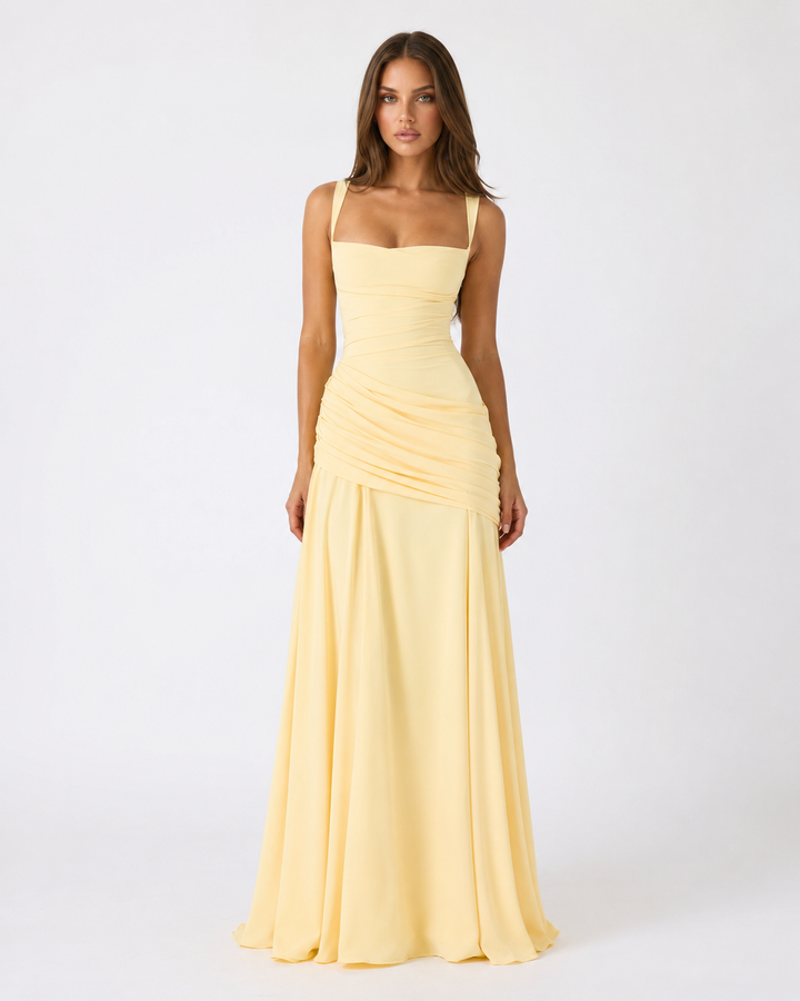 ENIE | Maxikleid mit Gerafftem Eckigem Ausschnitt