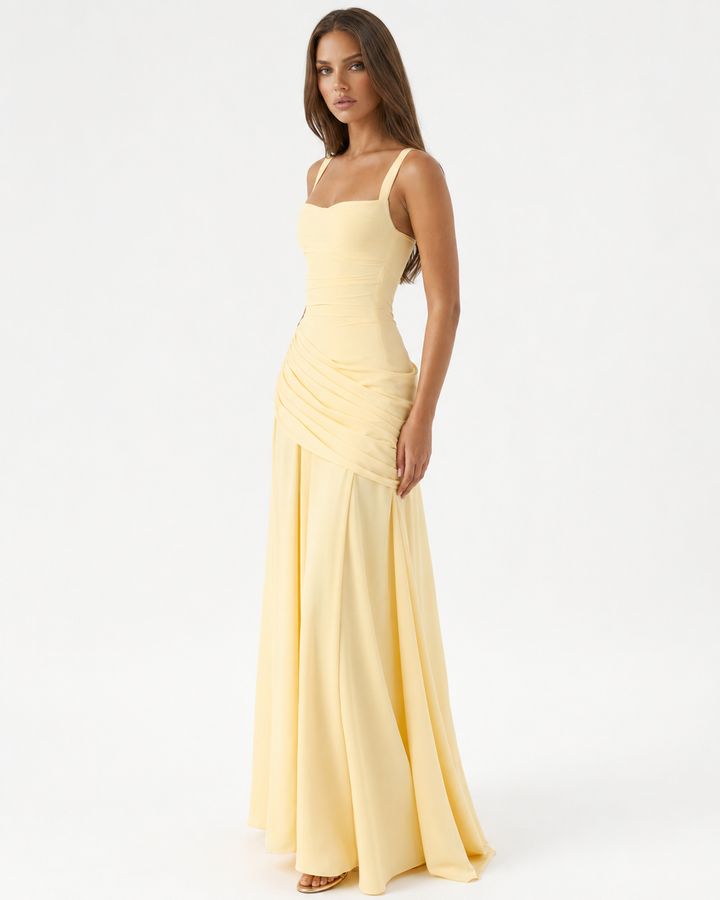 ENIE | Maxikleid mit Gerafftem Eckigem Ausschnitt