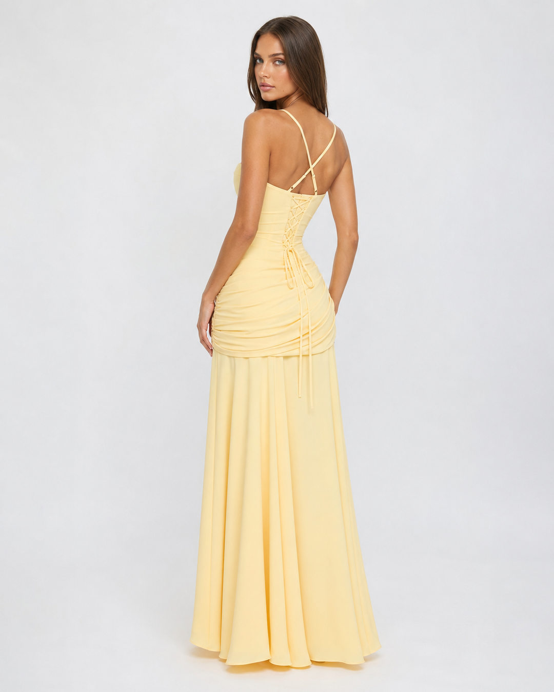 ENIE | Maxikleid mit Gerafftem Eckigem Ausschnitt