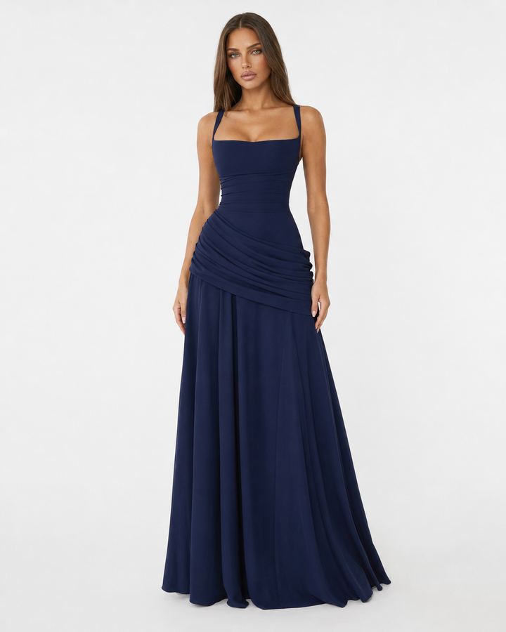 ENIE | Maxikleid mit Gerafftem Eckigem Ausschnitt