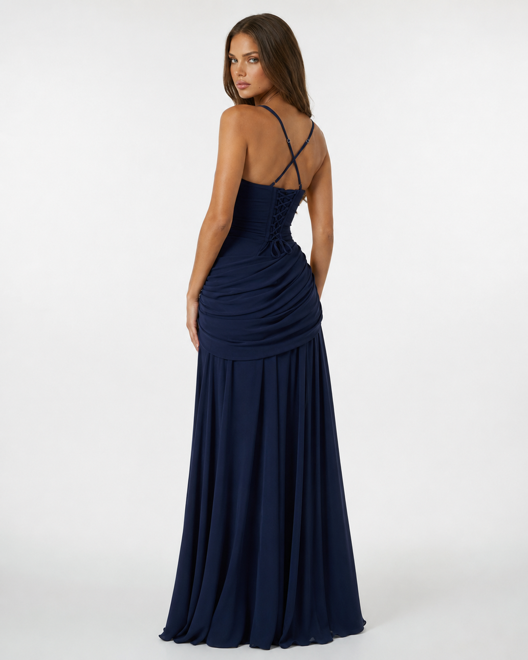 ENIE | Maxikleid mit Gerafftem Eckigem Ausschnitt