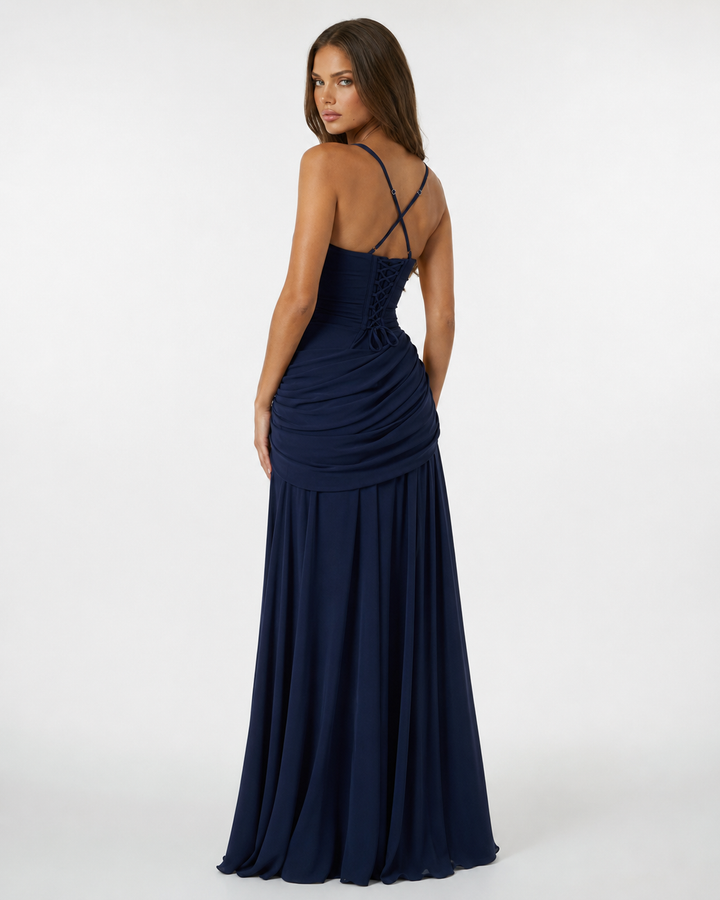ENIE | Maxikleid mit Gerafftem Eckigem Ausschnitt