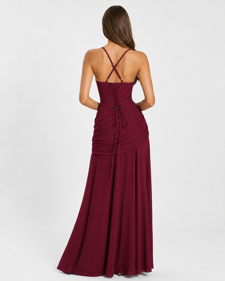 ENIE | Maxikleid mit Gerafftem Eckigem Ausschnitt