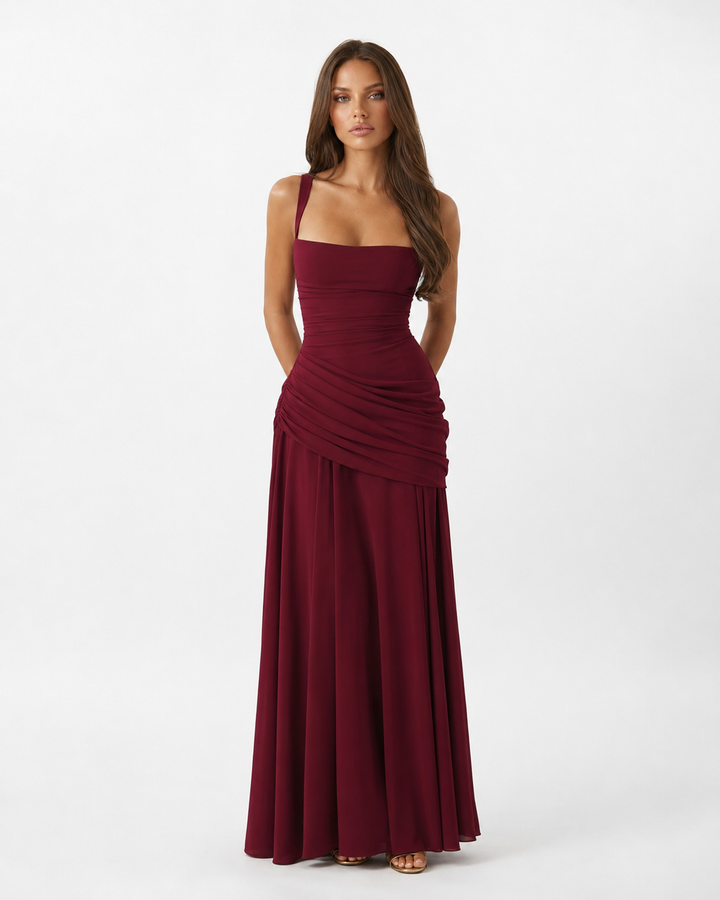 ENIE | Maxikleid mit Gerafftem Eckigem Ausschnitt