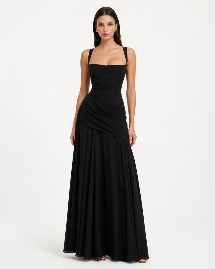 ENIE | Maxikleid mit Gerafftem Eckigem Ausschnitt