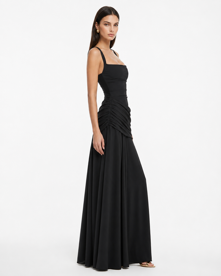 ENIE | Maxikleid mit Gerafftem Eckigem Ausschnitt