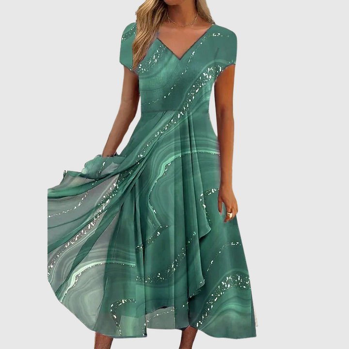 Zina – Elegantní midi šaty s V výstřihem