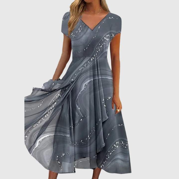 Zina – Elegantní midi šaty s V výstřihem