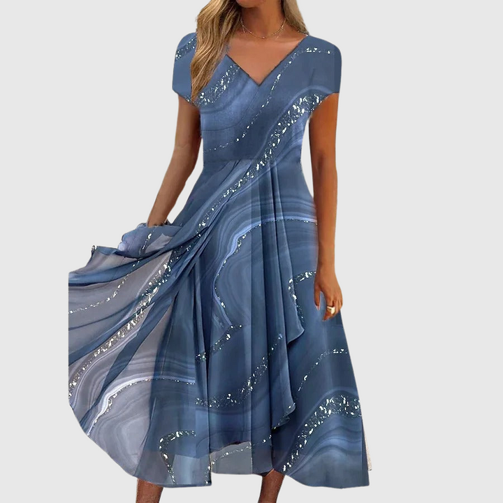 Zina – Elegantní midi šaty s V výstřihem