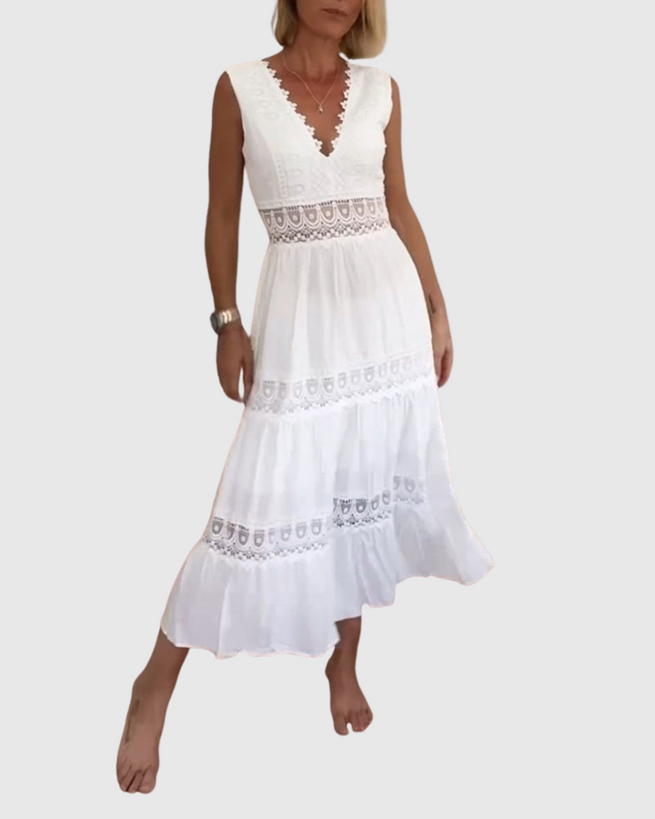 Ninfea | Bezrukávové midi šaty v boho stylu s krajkovými detaily