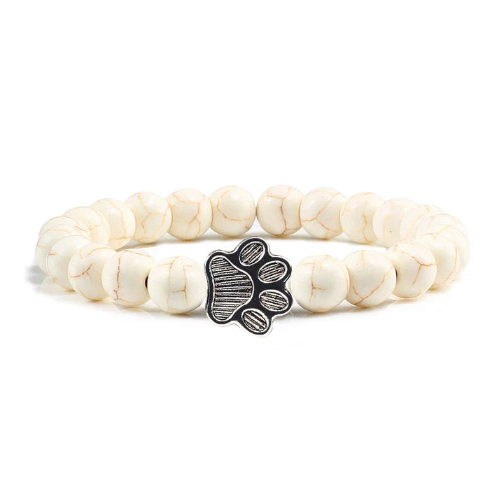 Naturstein-Armband mit Pfotenanhänger – Elastisches Perlenarmband für Damen & Herren