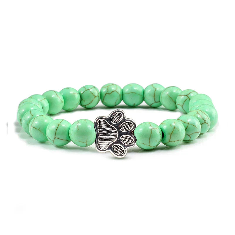 Naturstein-Armband mit Pfotenanhänger – Elastisches Perlenarmband für Damen & Herren