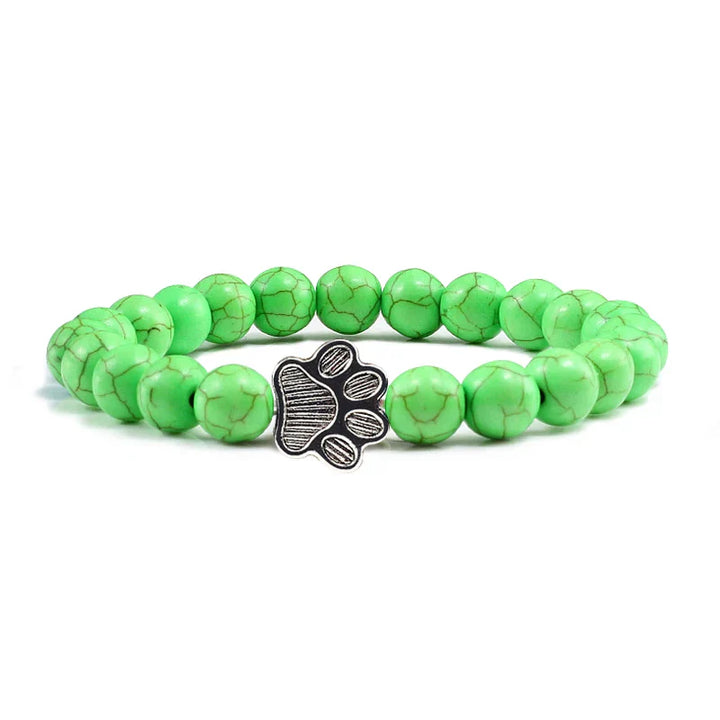 Naturstein-Armband mit Pfotenanhänger – Elastisches Perlenarmband für Damen & Herren