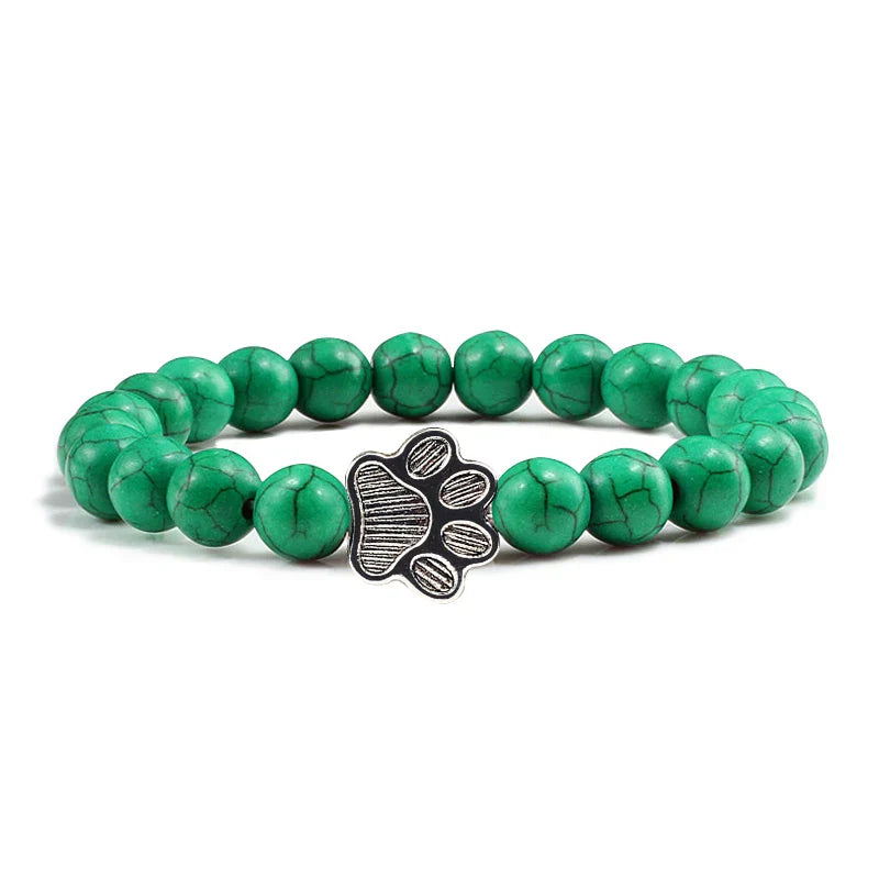 Naturstein-Armband mit Pfotenanhänger – Elastisches Perlenarmband für Damen & Herren