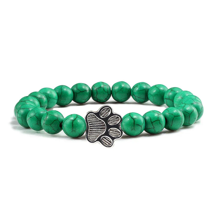 Naturstein-Armband mit Pfotenanhänger – Elastisches Perlenarmband für Damen & Herren