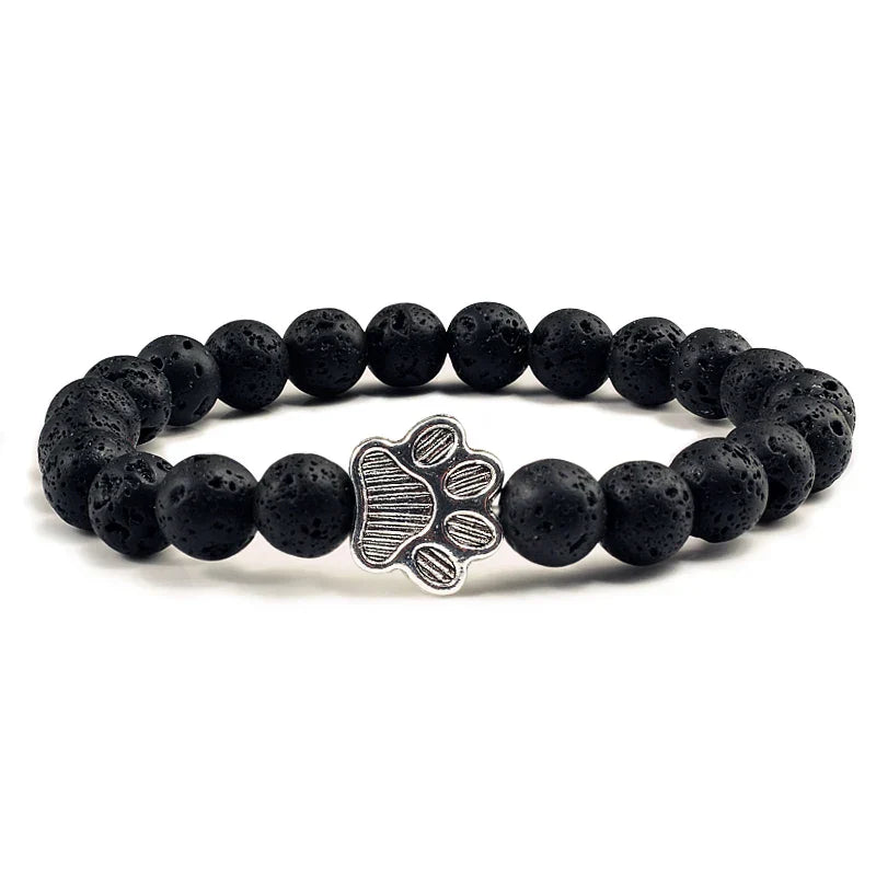 Naturstein-Armband mit Pfotenanhänger – Elastisches Perlenarmband für Damen & Herren