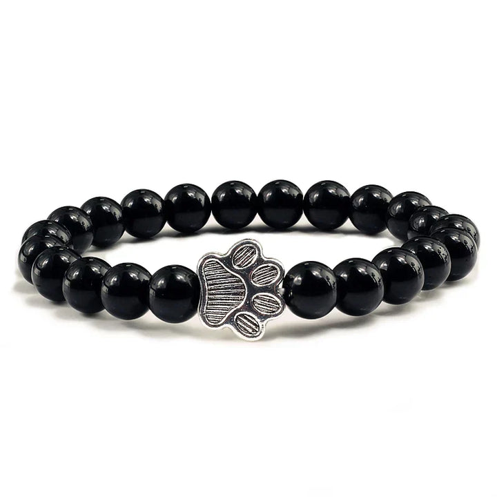 Naturstein-Armband mit Pfotenanhänger – Elastisches Perlenarmband für Damen & Herren