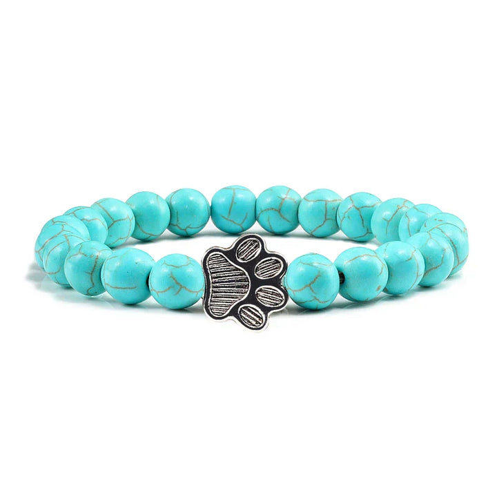 Naturstein-Armband mit Pfotenanhänger – Elastisches Perlenarmband für Damen & Herren