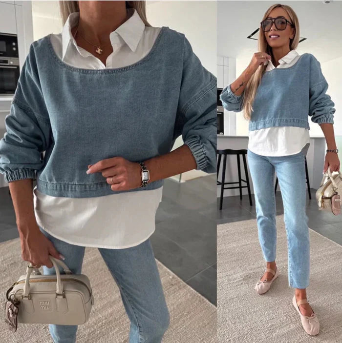 Awangardowy denim – dwuczęściowy komplet, który wyznacza trendy
