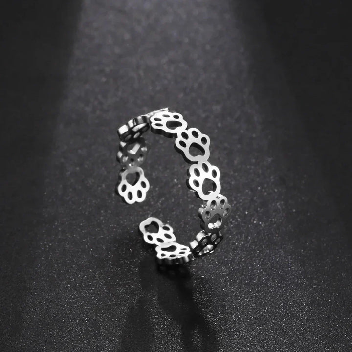 Pfotenring aus Edelstahl – Verstellbarer Fingerring mit Tiermotiv für Damen
