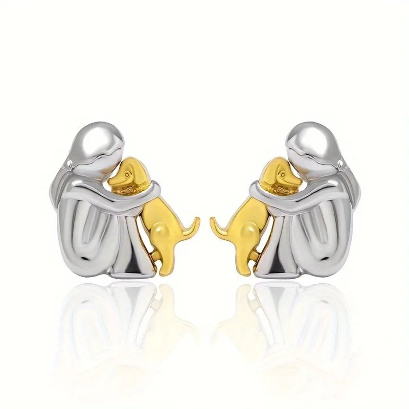 Süße Zweifarbige Umarmungs Ohrstecker in Silber & Gold
