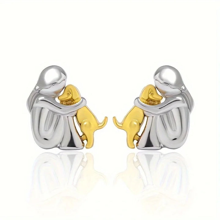 Süße Zweifarbige Umarmungs Ohrstecker in Silber & Gold