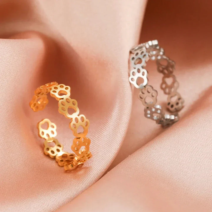 Pfotenring aus Edelstahl – Verstellbarer Fingerring mit Tiermotiv für Damen