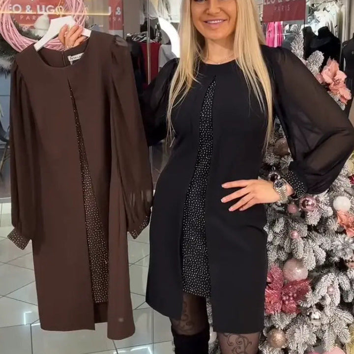 Angelina |  [S-5XL] Dlouhá podzimní/zimní šaty s výřezem