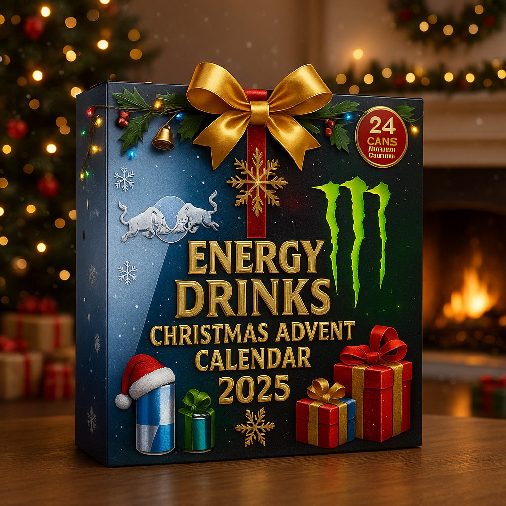 Adventní kalendář s plechovkami energetických nápojů 2025