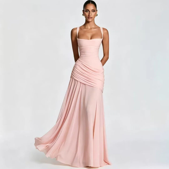 ENIE | Maxikleid mit Gerafftem Eckigem Ausschnitt
