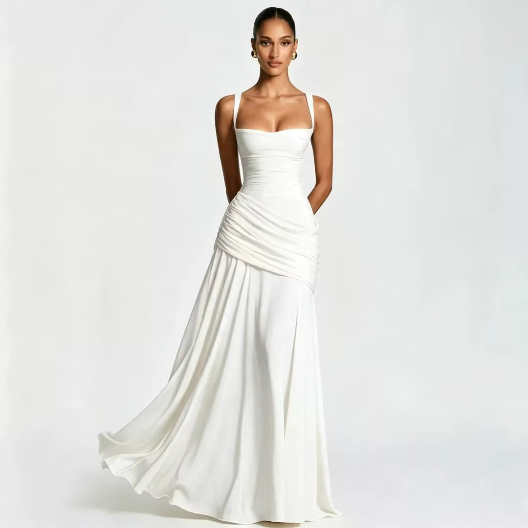 ENIE | Maxikleid mit Gerafftem Eckigem Ausschnitt